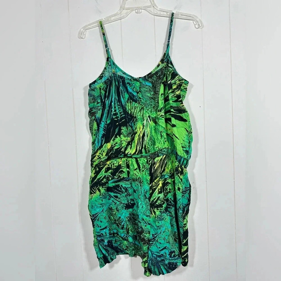 A.N.A. Jungle Amazon Green Romper Half Button Sz M Side Pockets - Picture 3 of 6